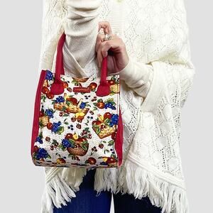 🍓Longaberger Homestead Canvas Fruit Basket Print Mini Tote Clutch Bag